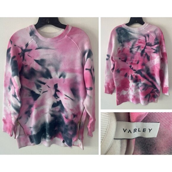 Varley Tops - Varley Pink Gray Tie Dye Side Zip Pullover Sweatshirt 37450